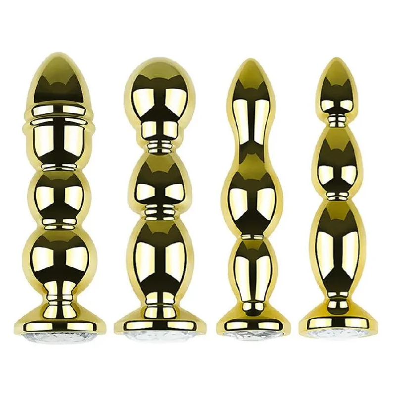 anal toys with long grip-Gold Metal Anal Beads Sex Toys