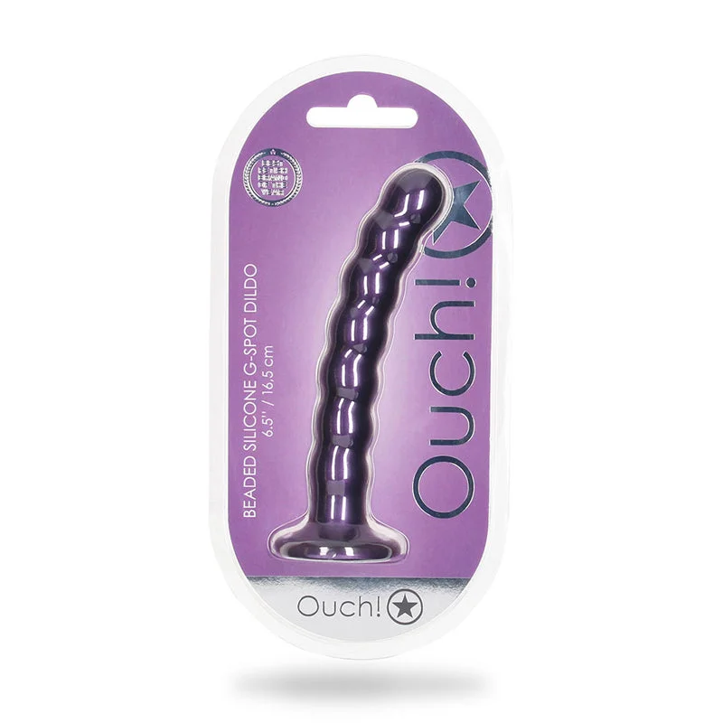 dildo sales advice-Ouch! Beaded Silicone 6.5 in. G-Spot Dildo Metallic Purple