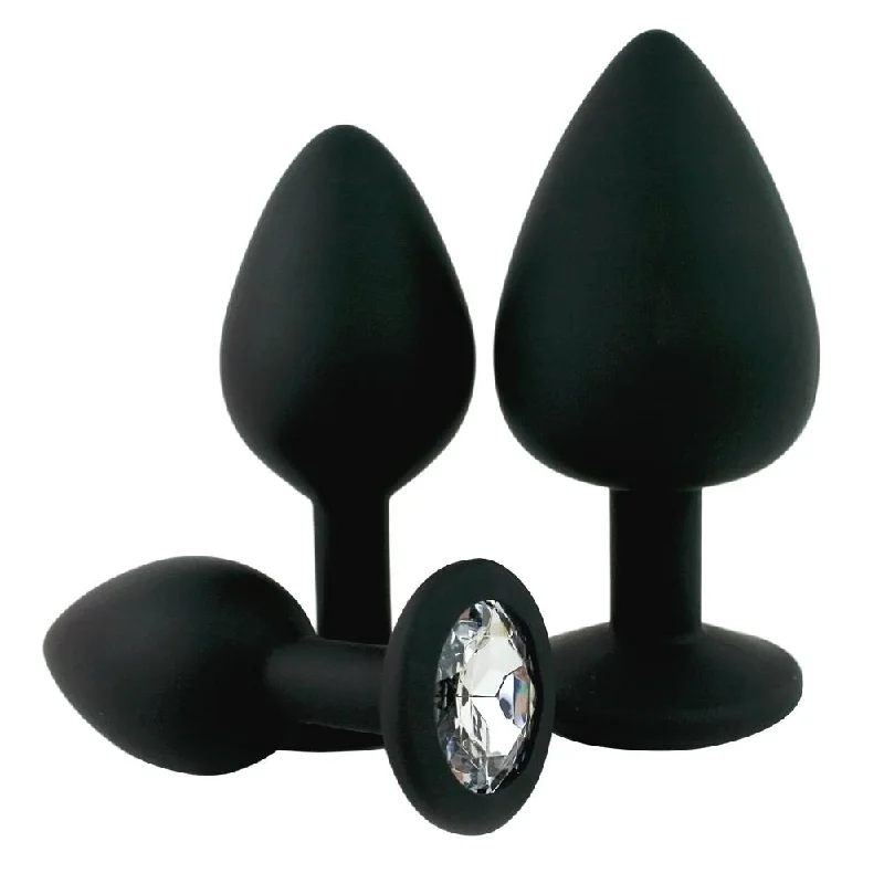 anal toys for intimate vibes-Black Silicone Jeweled Anal Plug - Available In 3 Sizes!