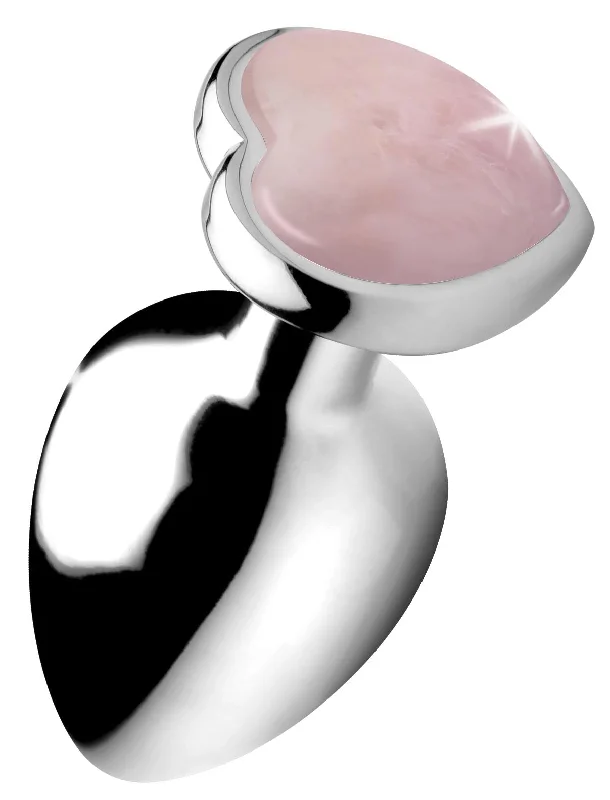 anal toys with soft grip-Authentic Rose Quartz Gemstone Heart Anal Plug