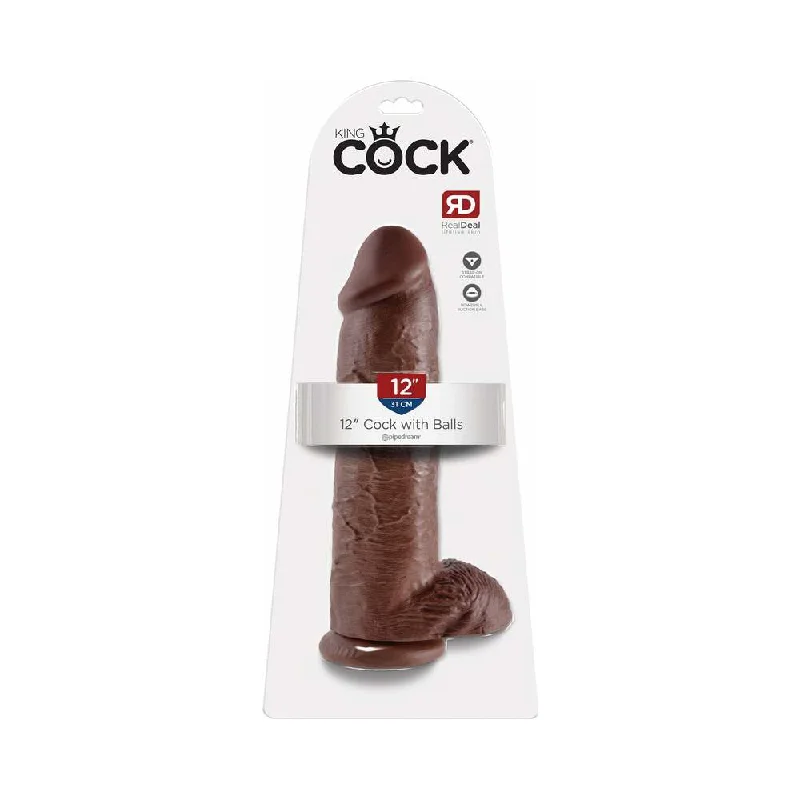 colorful dildo designs-King Cock 12 in. Cock With Balls Realistic Suction Cup Dildo Brown