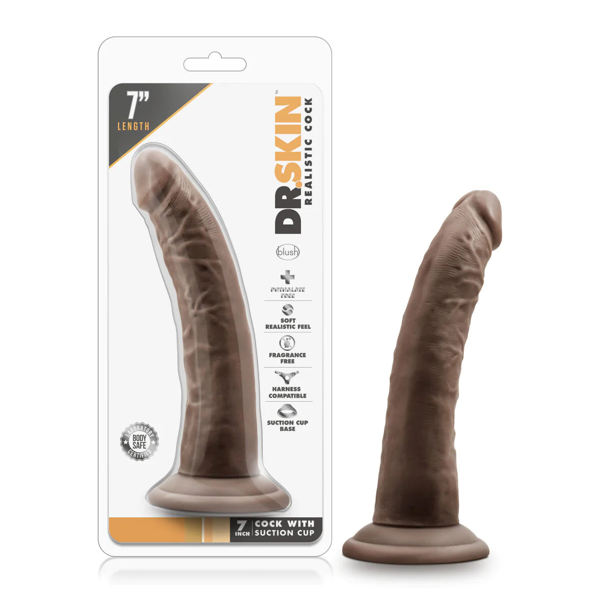 dildo shape deals-Dr. Skin Realistic Chocolate 7.5-Inch Long Dildo