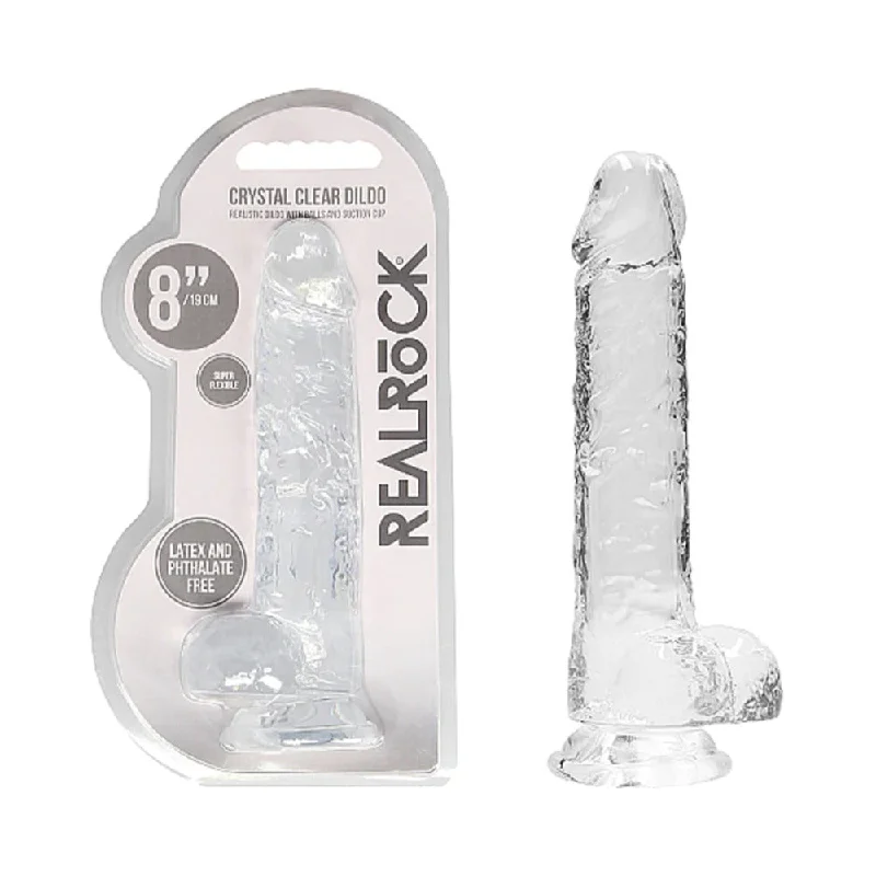 dildo collector tips-RealRock Crystal Clear Realistic 8 in. Dildo With Balls and Suction Cup Clear