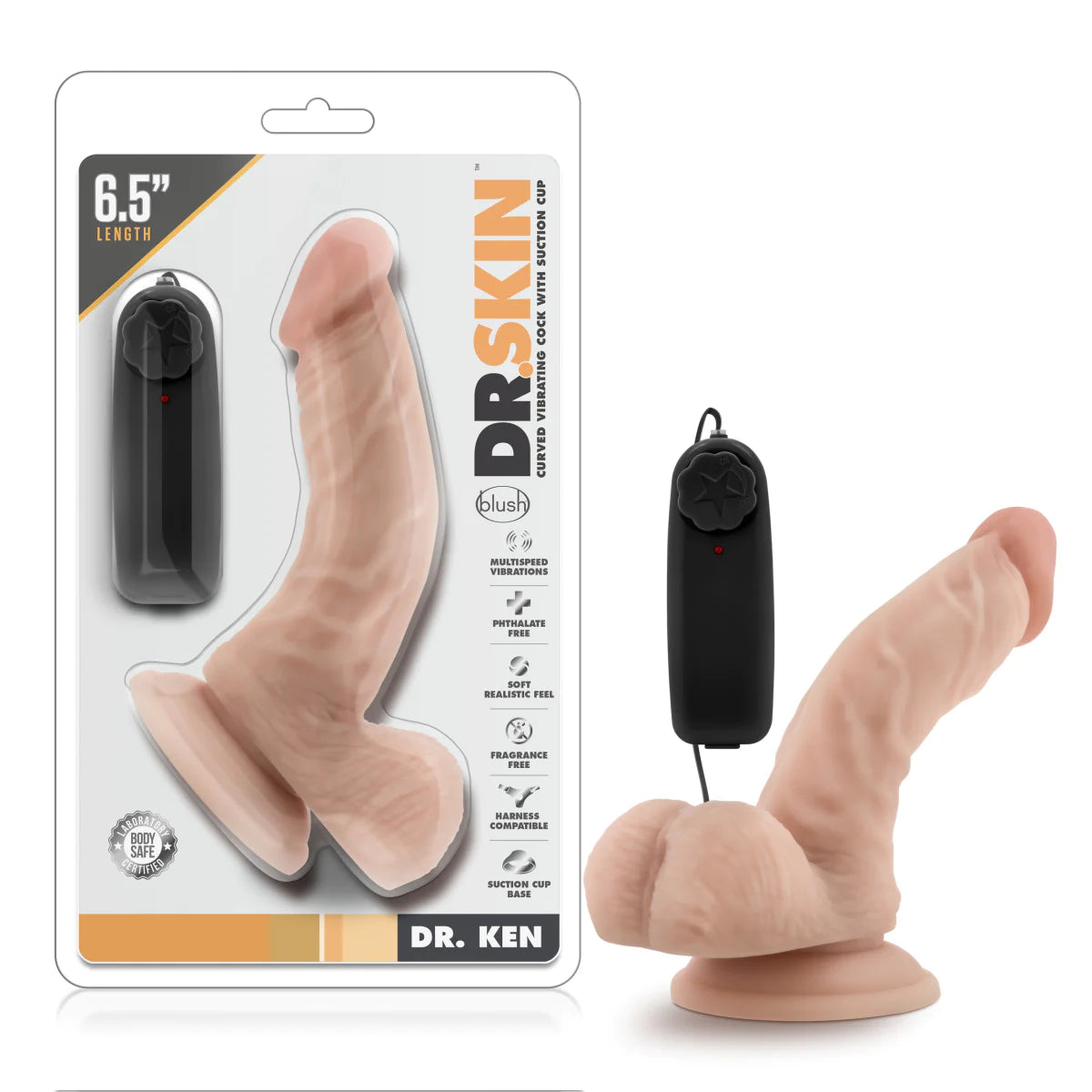 dildo subscription bundles-Dr. Skin Dr. Ken Realistic G-Spot Vanilla 6.5-Inch Long Remote Control Vibrating Dildo