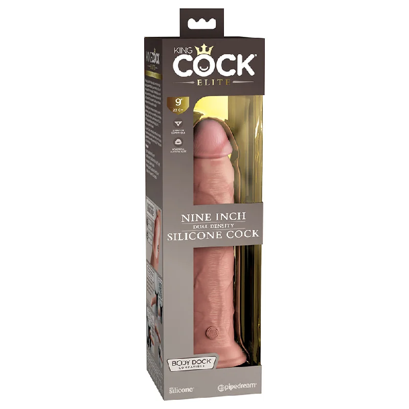 dildo vibration features-King Cock Elite 9 in. Dual Density Silicone Cock Realistic Dildo With Suction Cup Beige