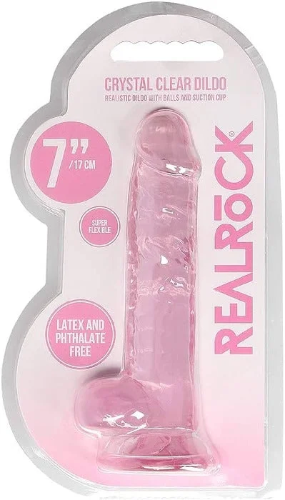 dildo texture bundles-RealRock: Crystal Clear 7'' Dildo w/ Balls -Pink