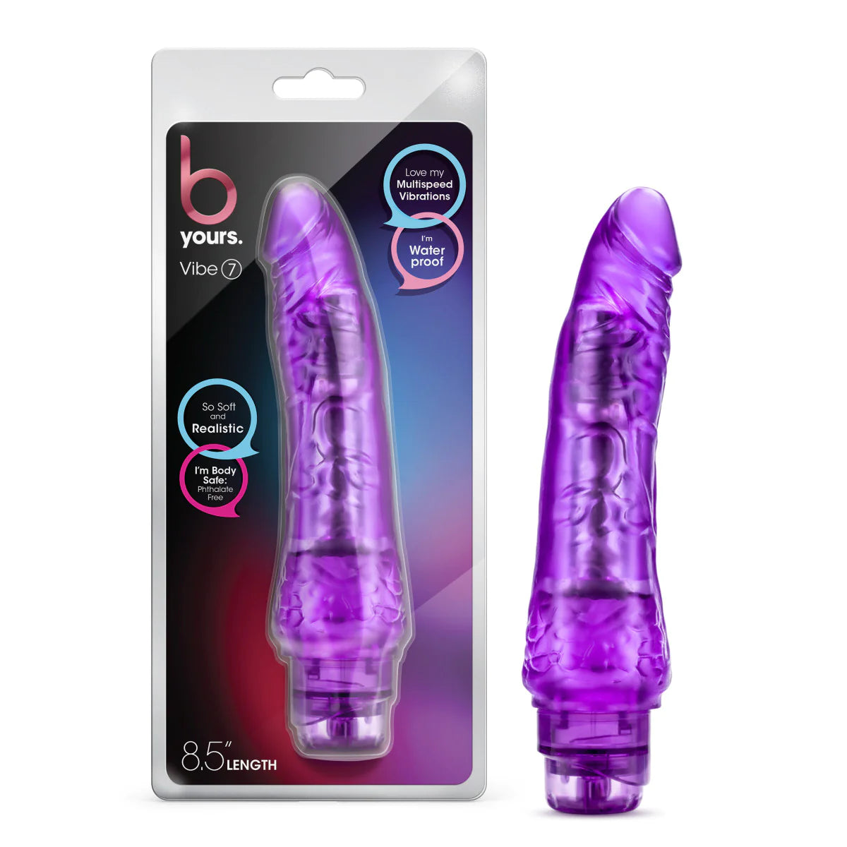 dildo weight bundles-B Yours Vibe 7 Realistic Purple 8.5-Inch Long Vibrating Dildo