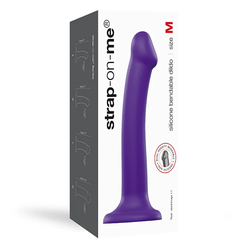 realistic dildo for beginners-Strap-On-Me Bendable Dual-Density Silicone Suction Cup Dildo Purple M