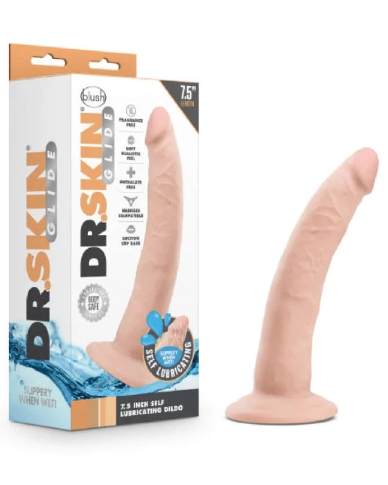 dildo customization discounts-Dr. Skin Glide 7.5 Inch ''Self Lubricating'' Dildo -Vanilla