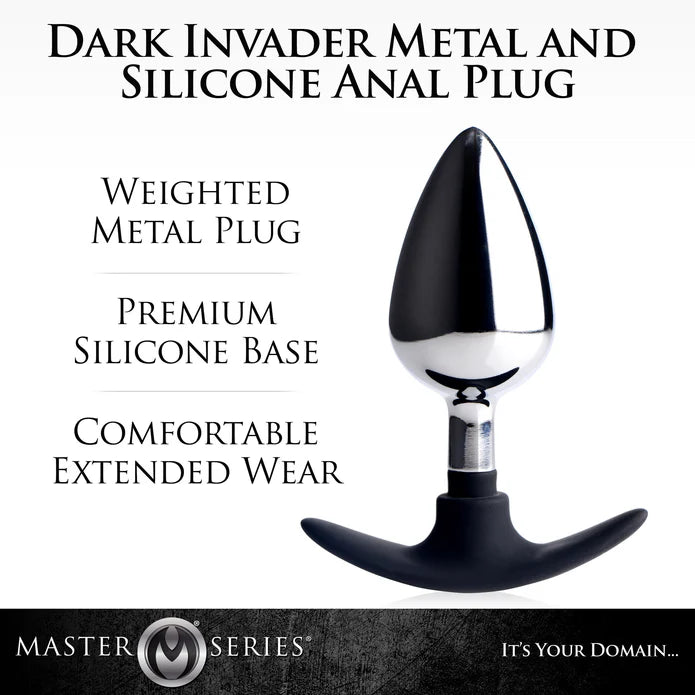 anal toys for intimate vibes-Master Series Dark Invader Metal and Silicone Anal Plug, Large, Black/Silver