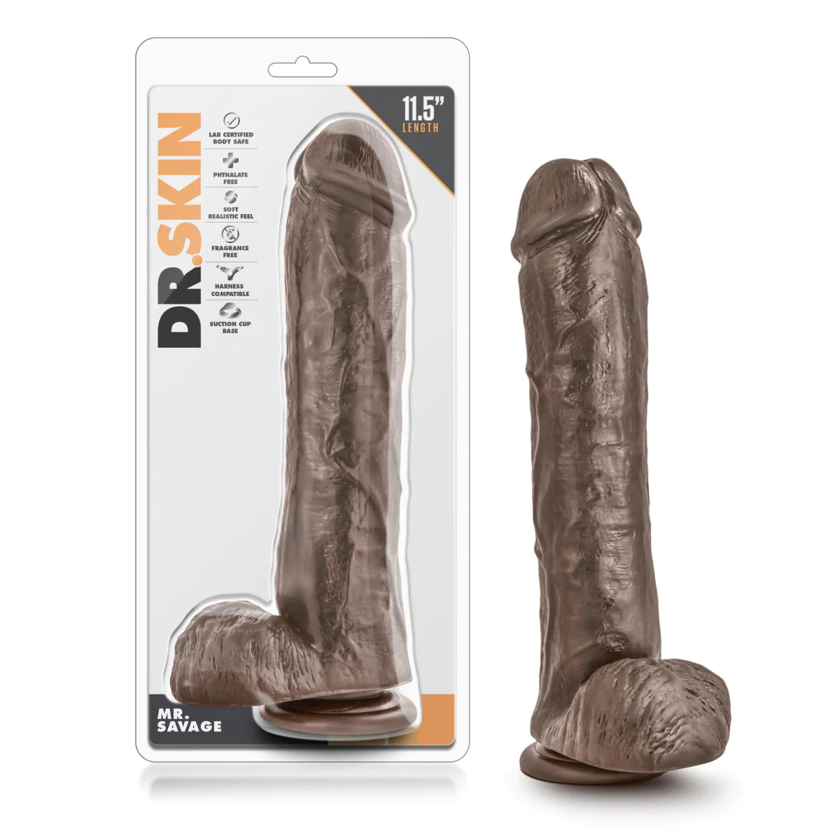 dildo realism discounts-Dr. Skin Mr. Savage Realistic Chocolate 11-Inch Long Dildo