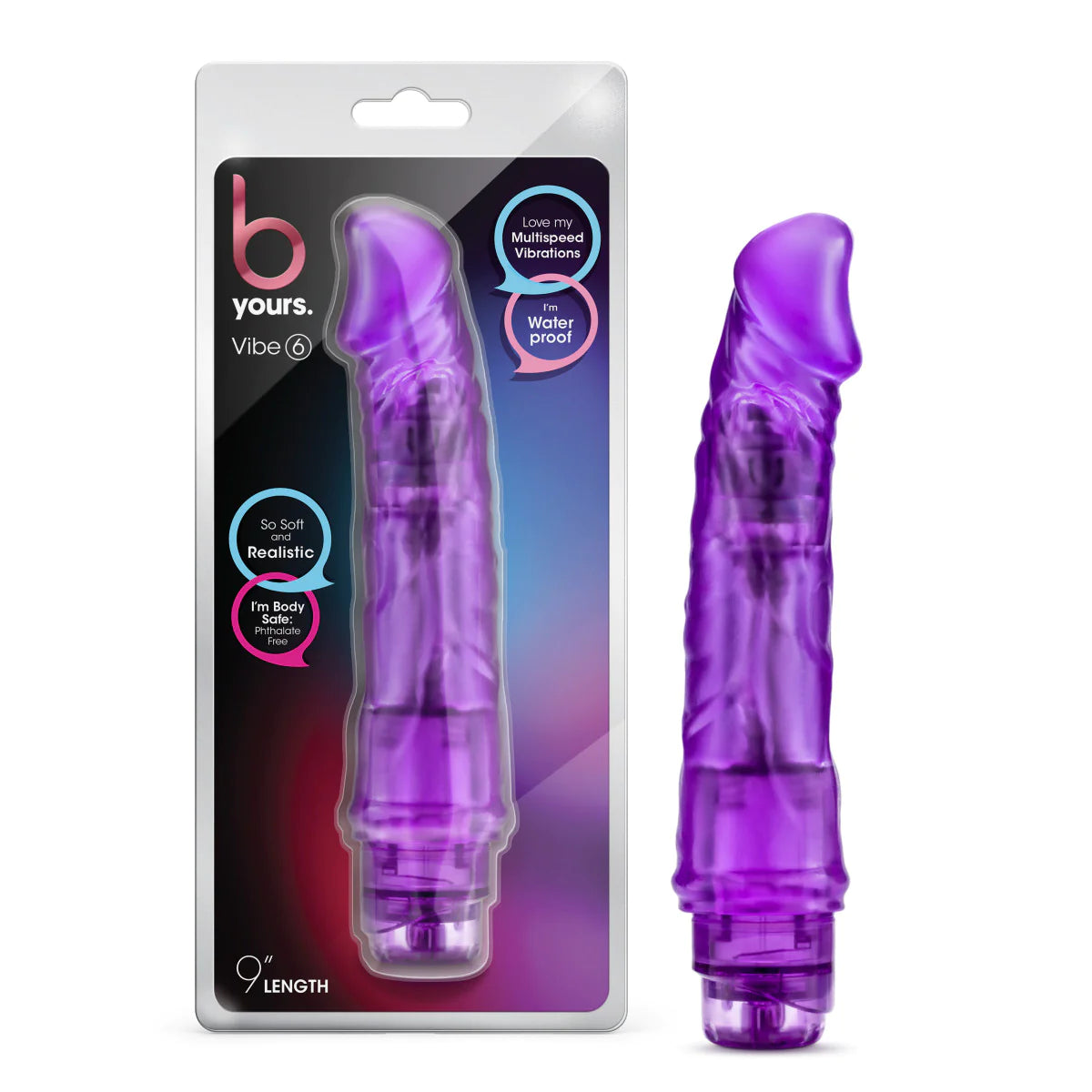 dildo texture bundles-Blush B Yours Vibe 6 Realistic Purple 8.5-Inch Long Vibrating Dildo