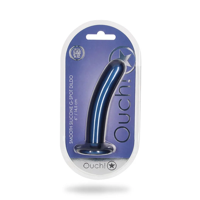 dildo battery reviews-Ouch! Smooth Silicone 6 in. G-Spot Dildo Metallic Blue