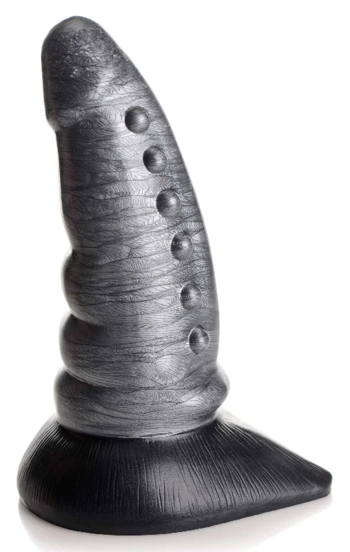 dildo ergonomic tips-Beastly Tapered Bumpy Silicone Dildo - Silver