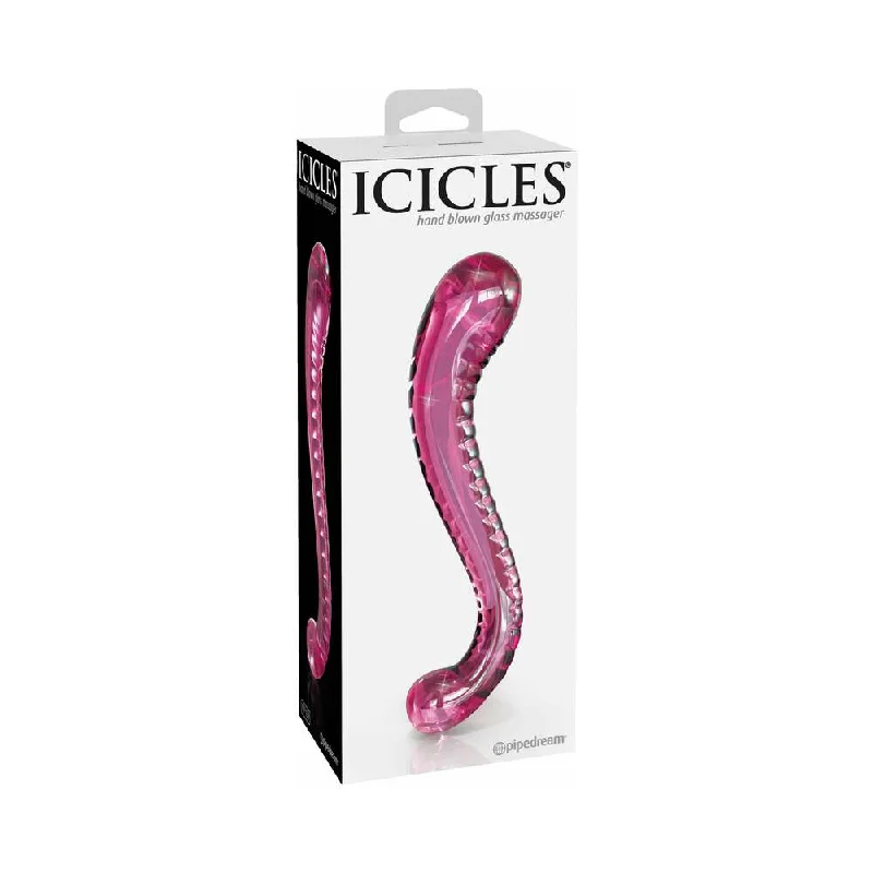 dildo compatibility with lube-Icicles No. 69 Curved Dual-Ended Glass Dildo Pink