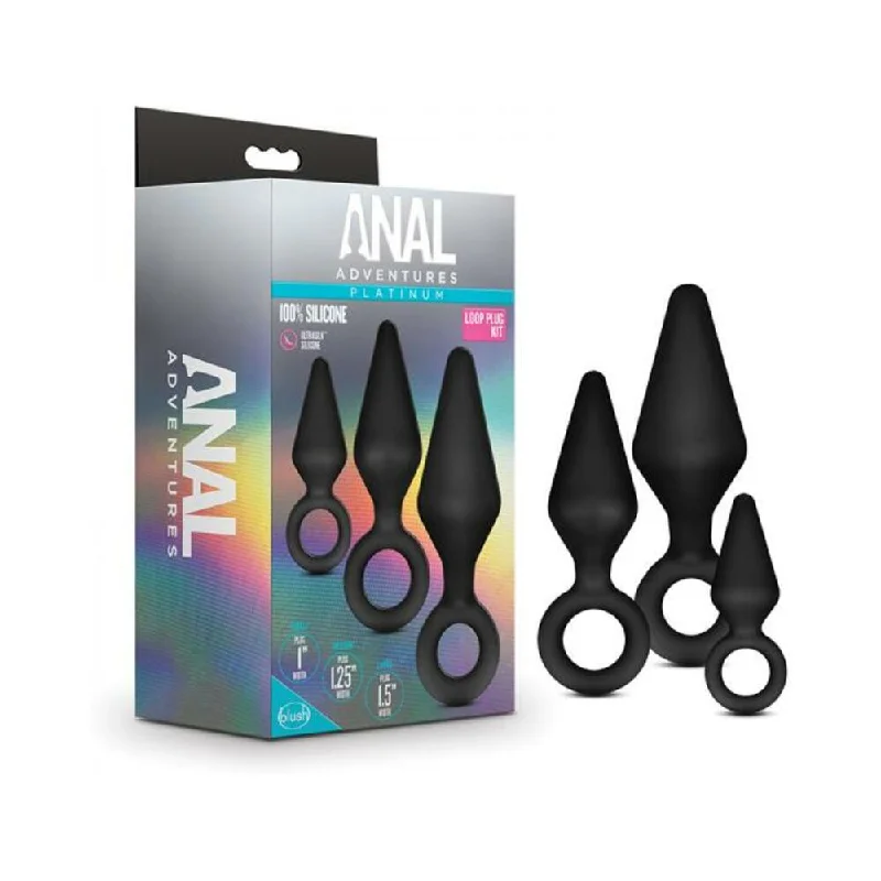 anal toys with sleek finish-Blush Anal Adventures Platinum Silicone Loop Plug Kit - Black