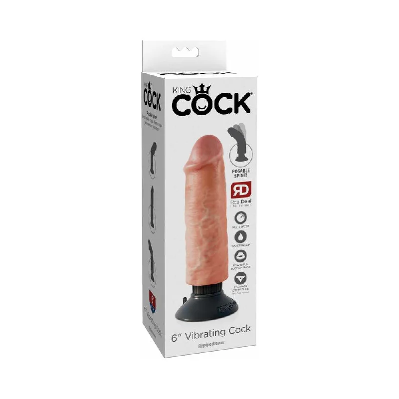 dildo texture tips-King Cock 6 in. Vibrating Cock Poseable Dildo With Suction Cup Beige