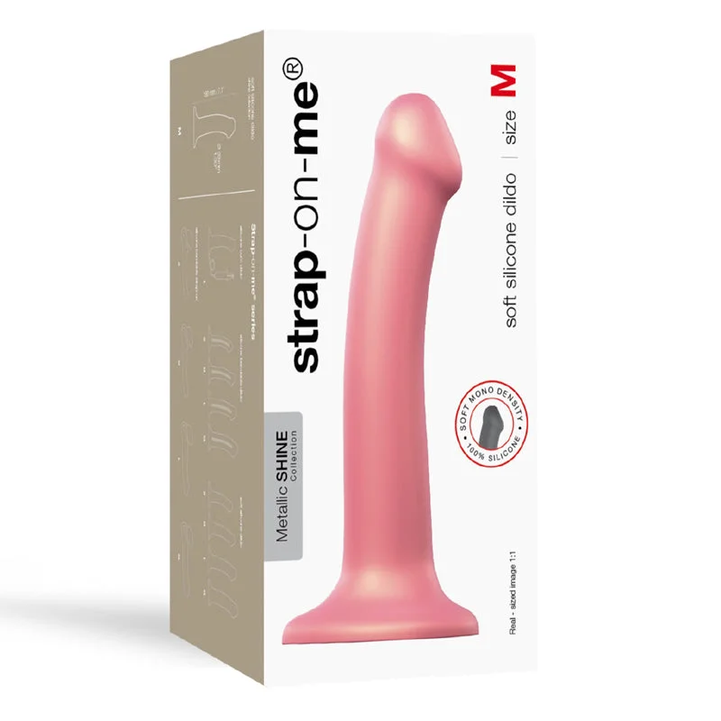 dildo material safety-Strap-On-Me Metallic Shine Collection Soft Single-Density Silicone Dildo Vieux Rose M