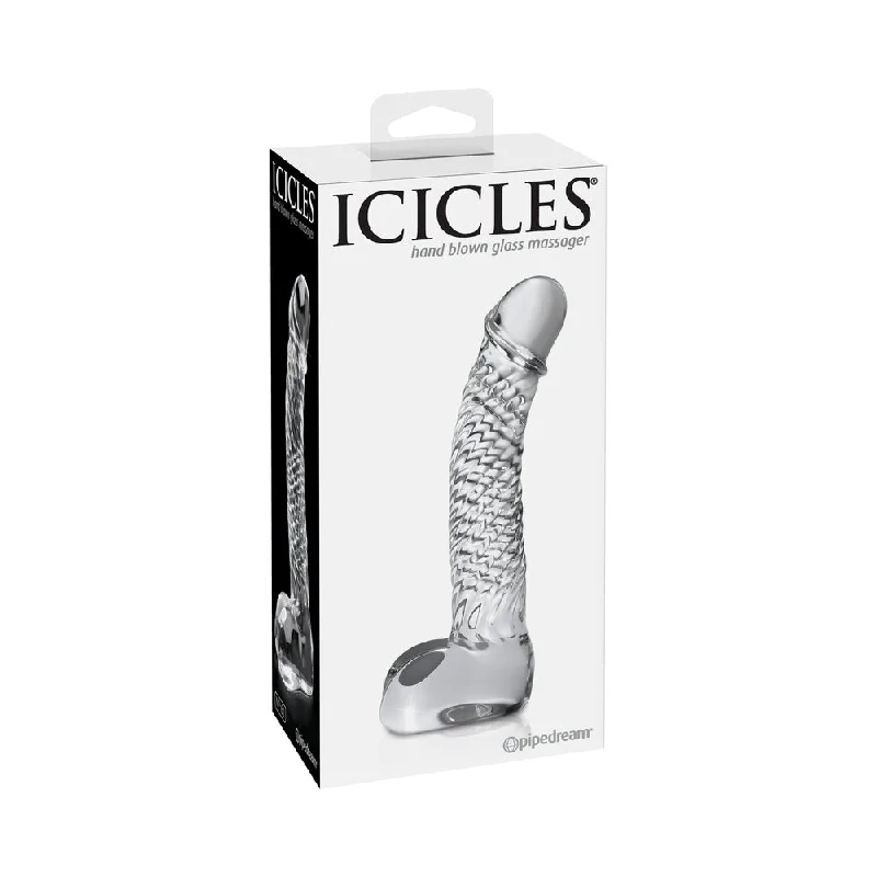 dildo color options-Icicles No. 61 Curved Textured 6.5 in. Glass Dildo Clear