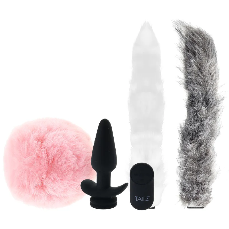 anal toys with long grip-Tailz Snap-On Anal Vibe and 3 Interchangeable Tails Set