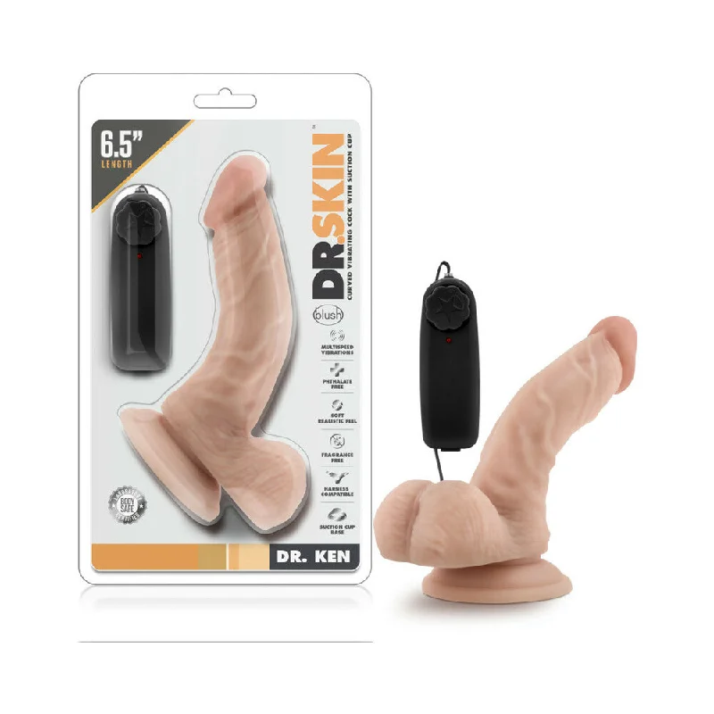 dildo sales ratings-Dr. Skin Dr. Ken Realistic 6.5 in. Vibrating Dildo with Balls Beige