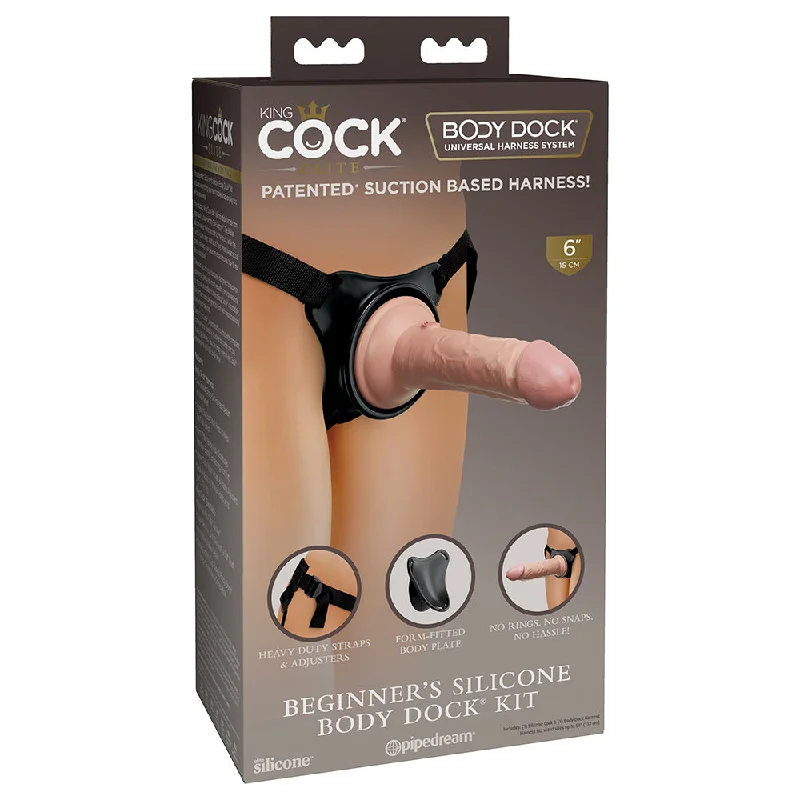 dildo testimonial benefits-King Cock Elite Beginner's Silicone Body Dock Kit With Dildo Beige/Black