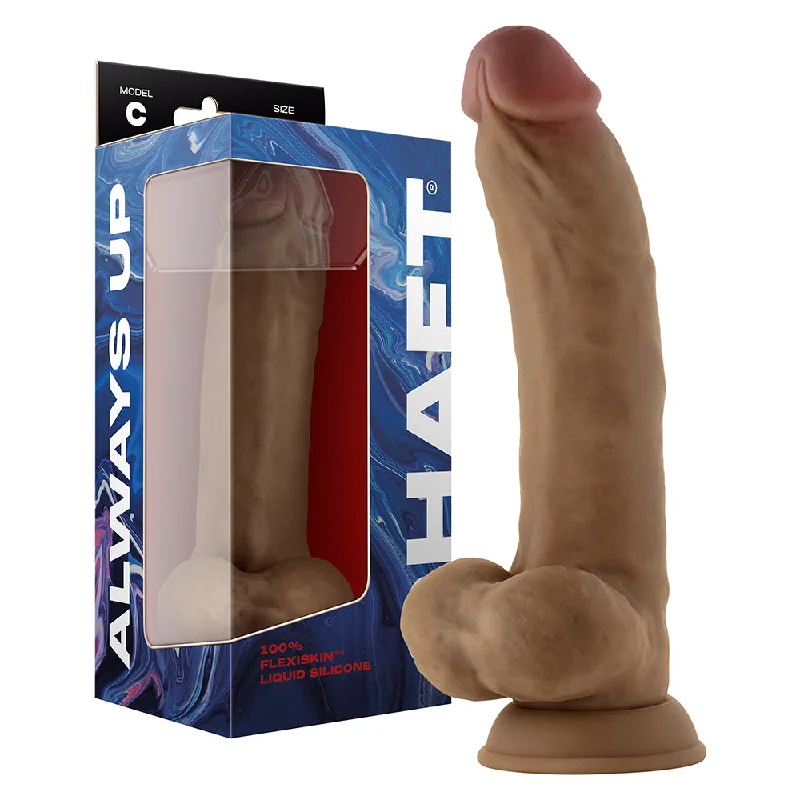 dildo texture features-Shaft Model C: 9.5 in. Dual Density Silicone Dildo with Balls Oak