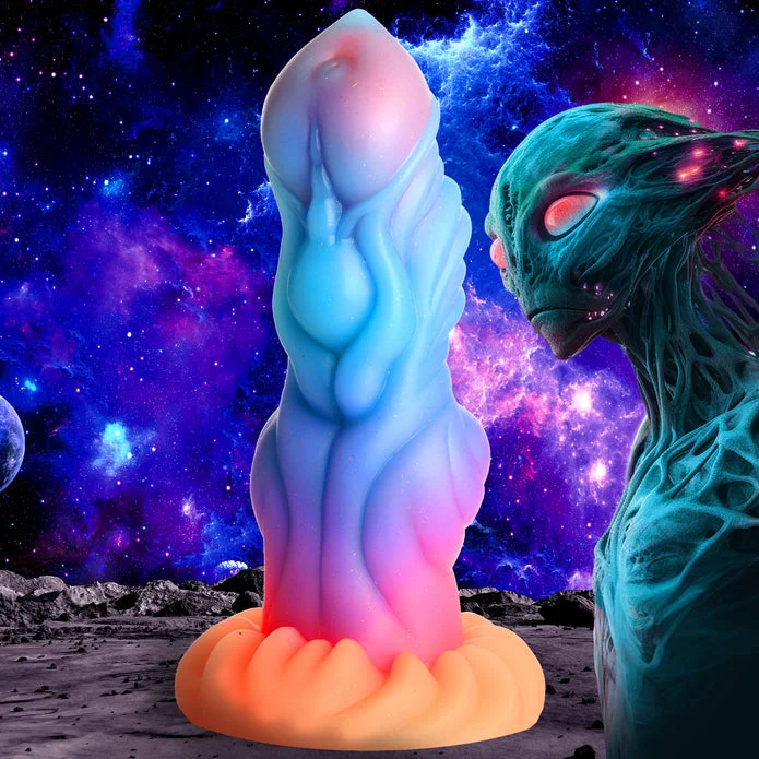 dildo usage discounts-Creature Cocks Alien Invader Alien Glow-in-the-Dark Silicone Dildo