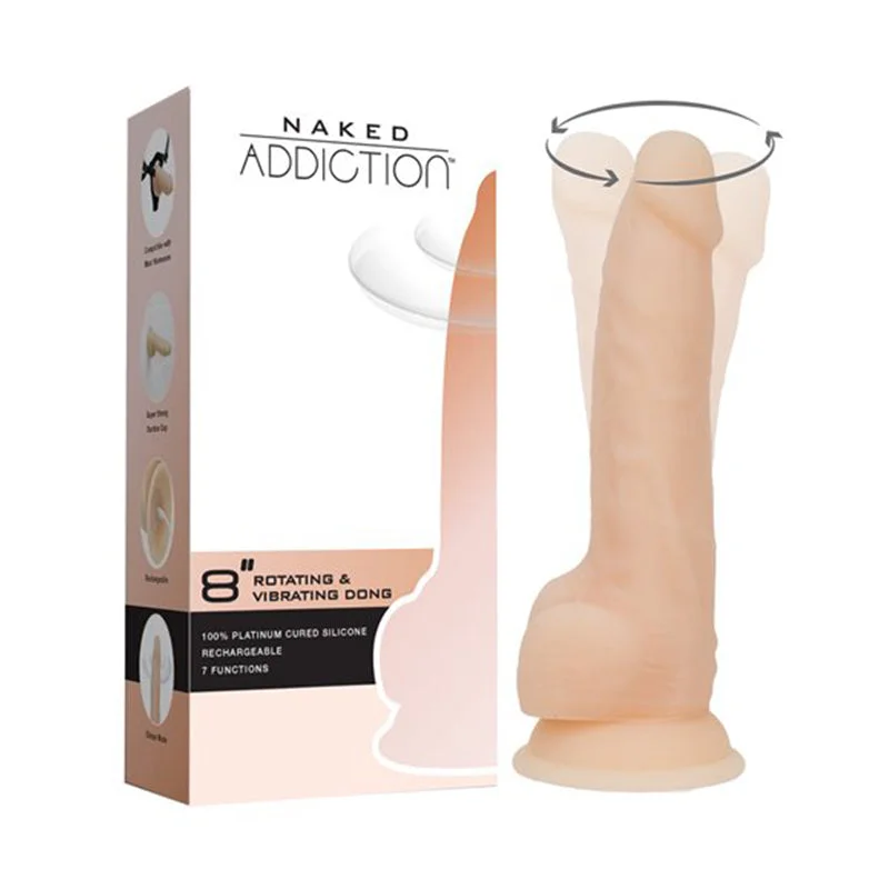 dildo suction reviews-Naked Addiction 8 in. Rotating & Vibrating Dildo with Remote Beige