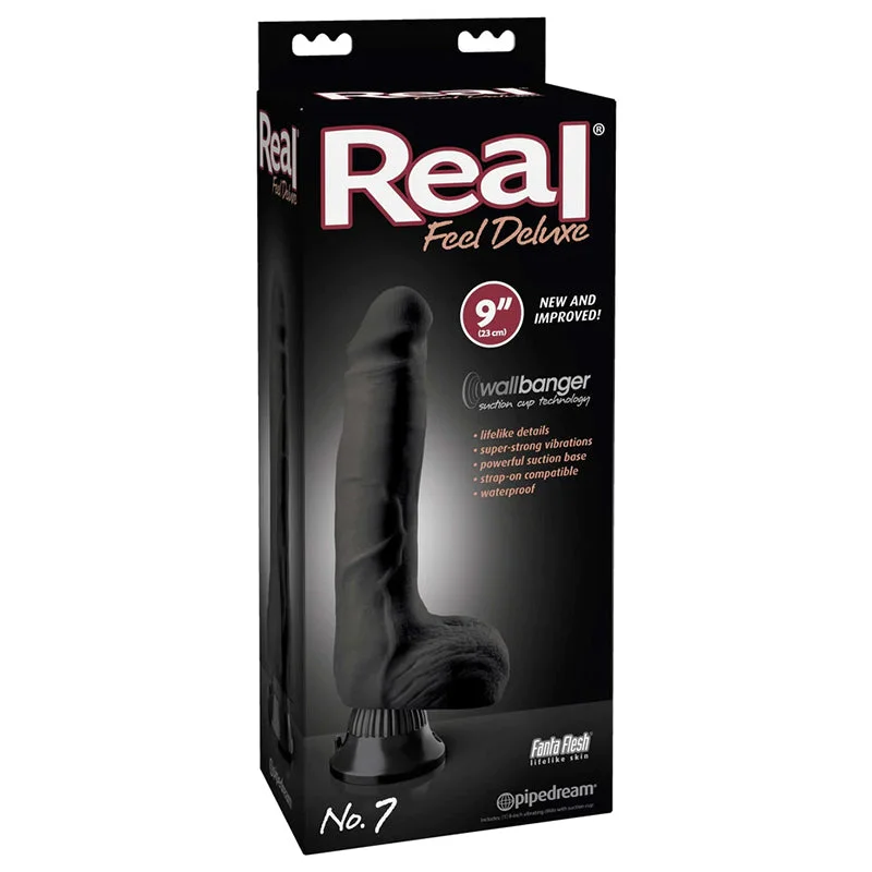 dildo color bundles-Real Feel Deluxe No. 7 Realistic 9 in. Vibrating Dildo With Balls and Suction Cup Black