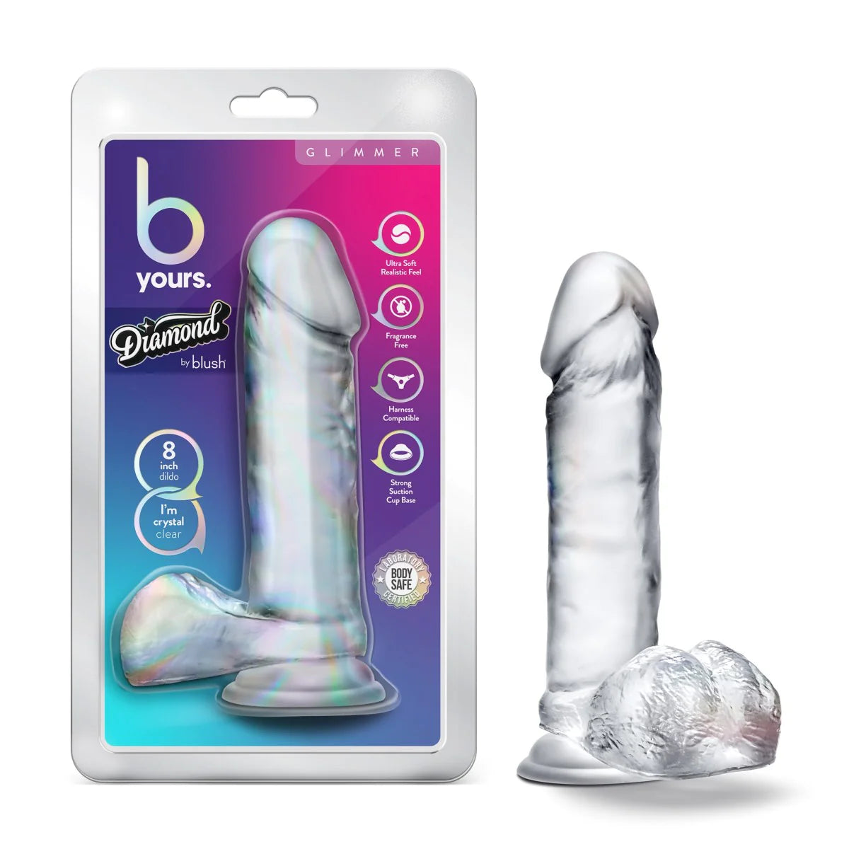 dildo beginner promotions-B Yours Diamond Glimmer Realistic Clear 8-Inch Long Dildo