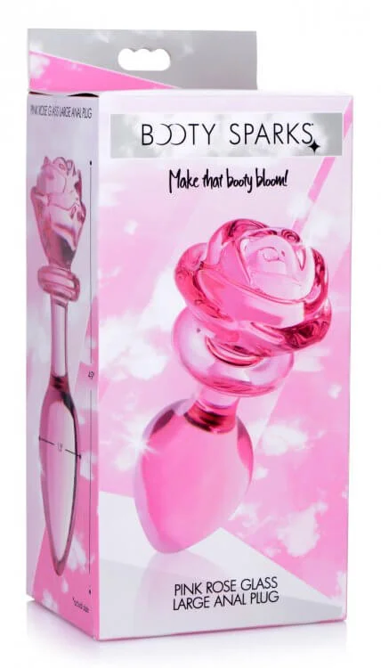 anal toys with soft design-Booty Sparks Pink Rose Glass Large Anal Plug