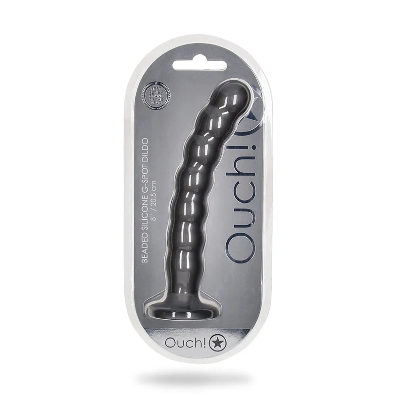 dildo flexibility range-Ouch! Beaded Silicone 8 in. G-Spot Dildo Gunmetal