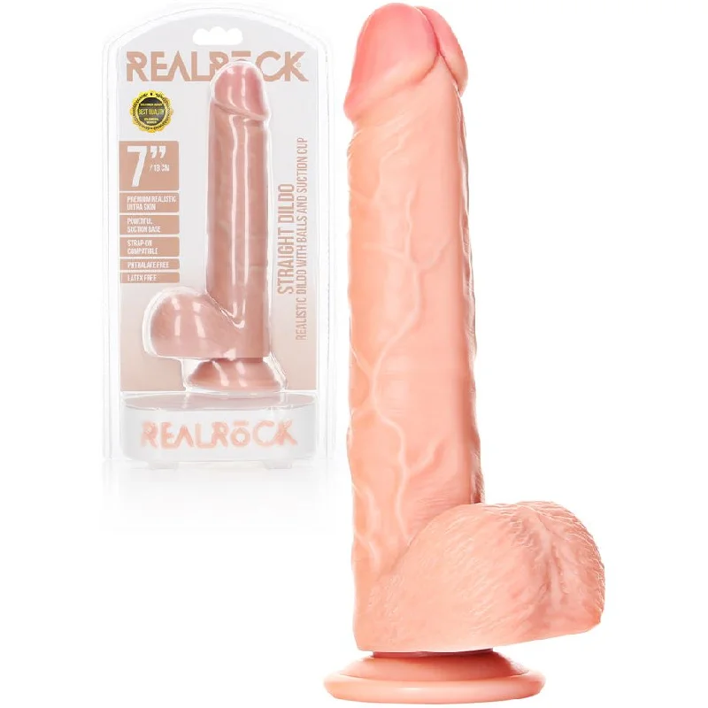 dildo cold promotions-Realrock Straight Realistic Dildo with Balls 7" by Shots