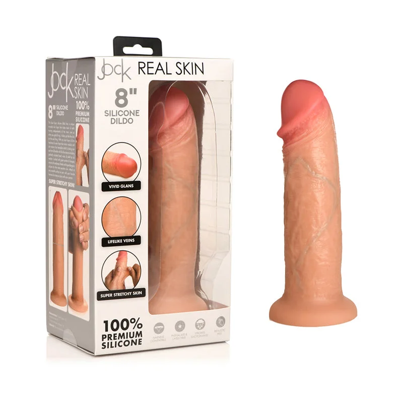 dildo safety features-Jock Real Skin Silicone Dildo 8 in. Light