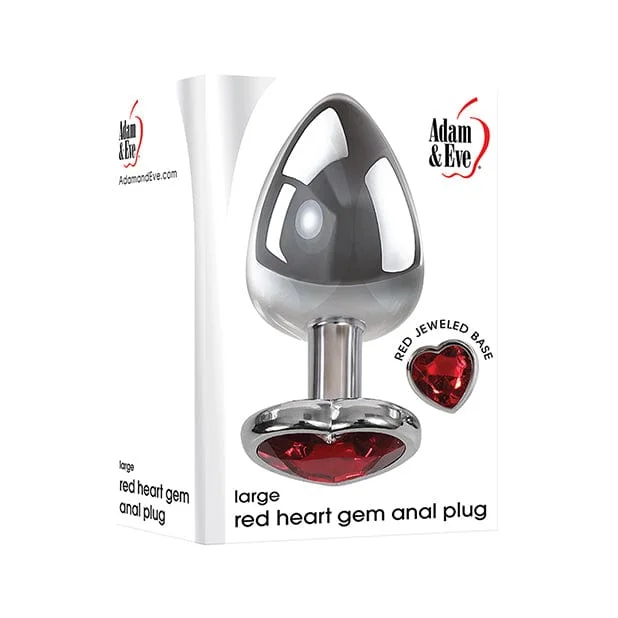 anal toys for discreet relaxation-Adam & Eve - Heart Gem Metal Anal Plug Large (Red/Chrome)