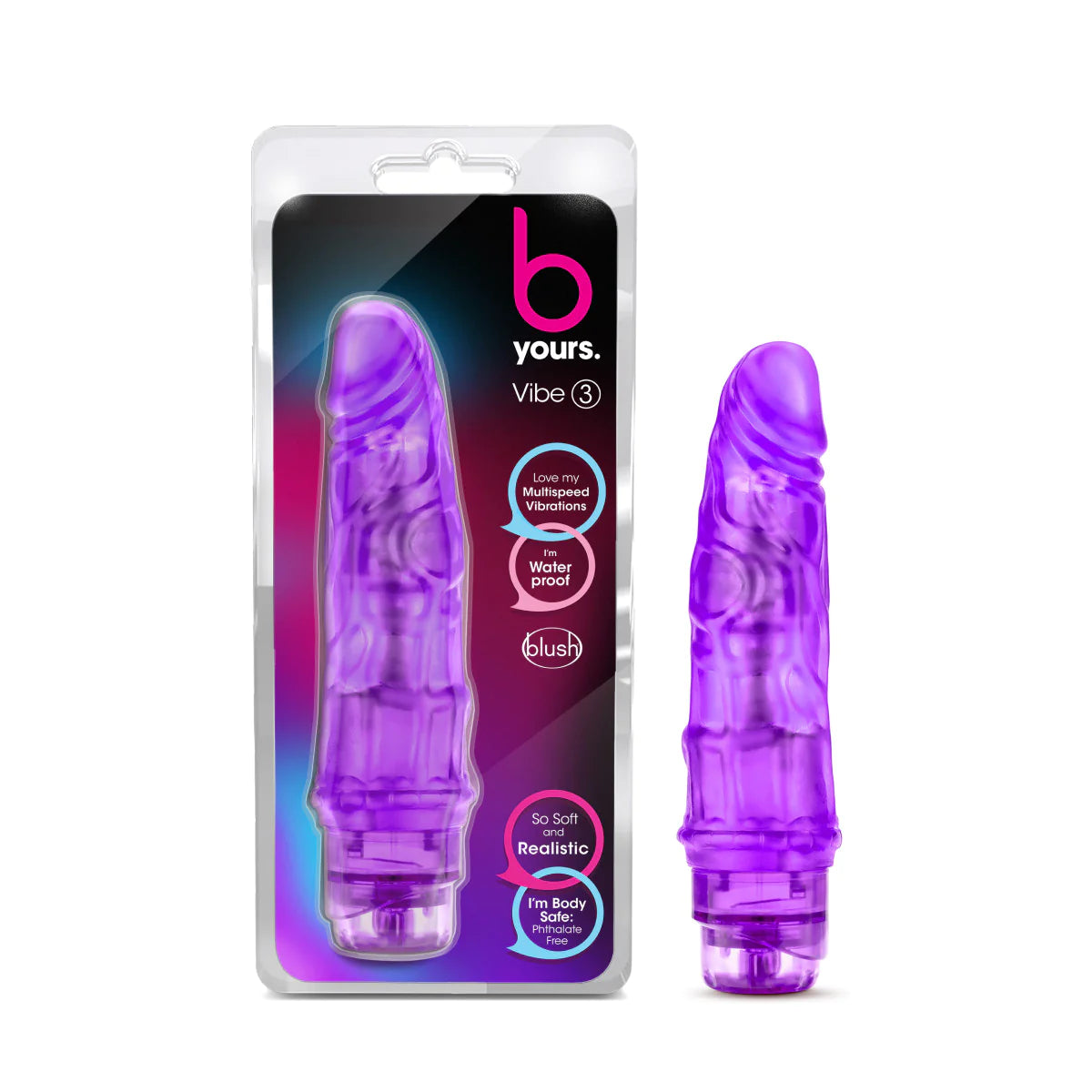 dildo customization offers-B Yours Vibe #3 Realistic Purple 7.25-Inch Long Vibrating Dildo