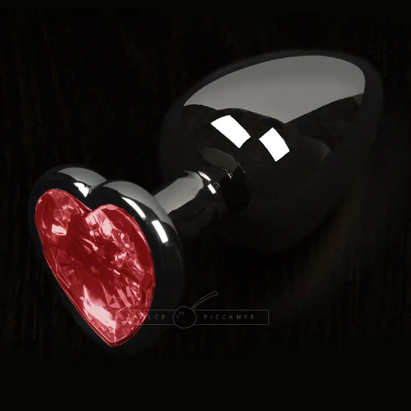 anal toys for couple relaxation-Dolce Piccante Graphite Style Small Anal Plug Red Heart Gem