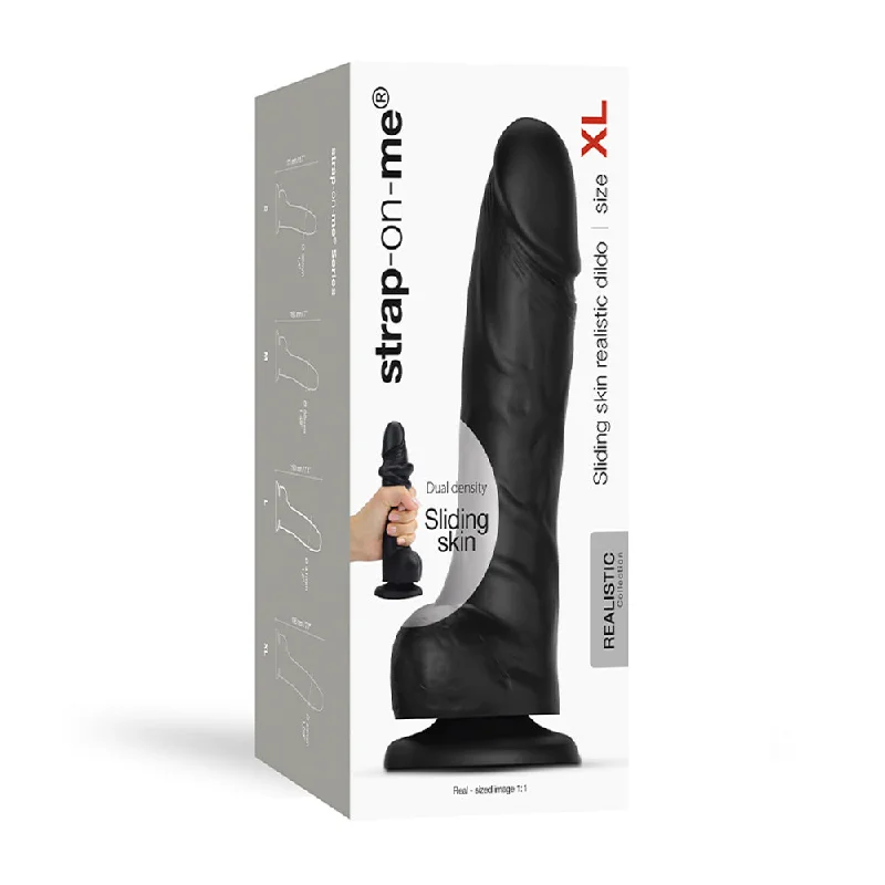 dildo innovative benefits-Strap-On-Me Realistic Collection Sliding Skin Dual-Density Silicone Dildo Black XL