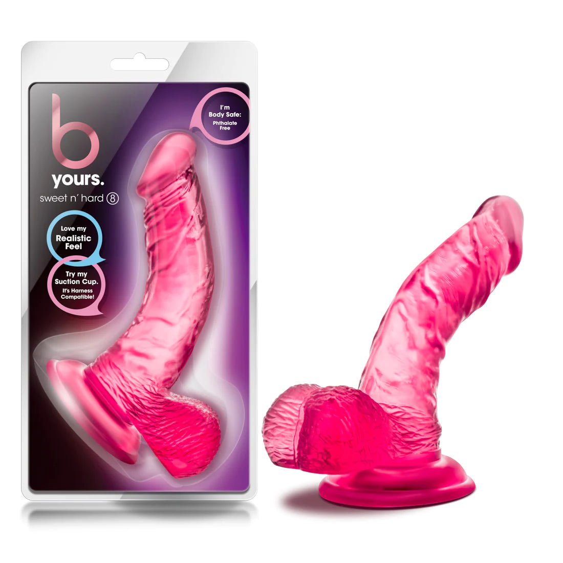 dildo support bundles-B Yours Sweet N' Hard 8 Realistic Curved Pink 6.5-Inch Long Dildo