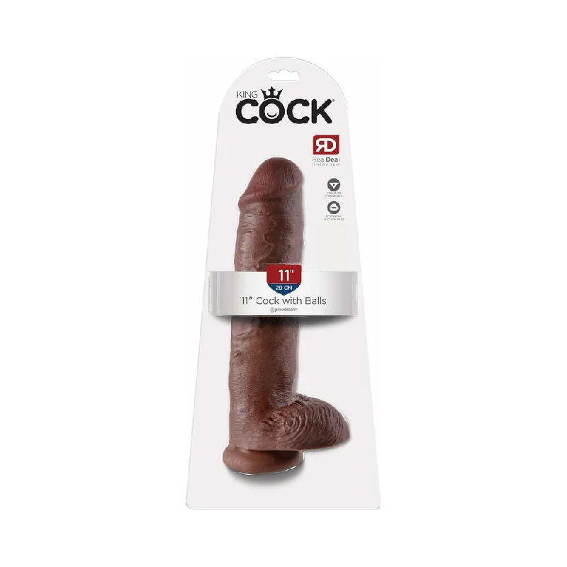 rechargeable dildo battery life-King Cock 11 in. Cock With Balls Realistic Suction Cup Dildo Brown