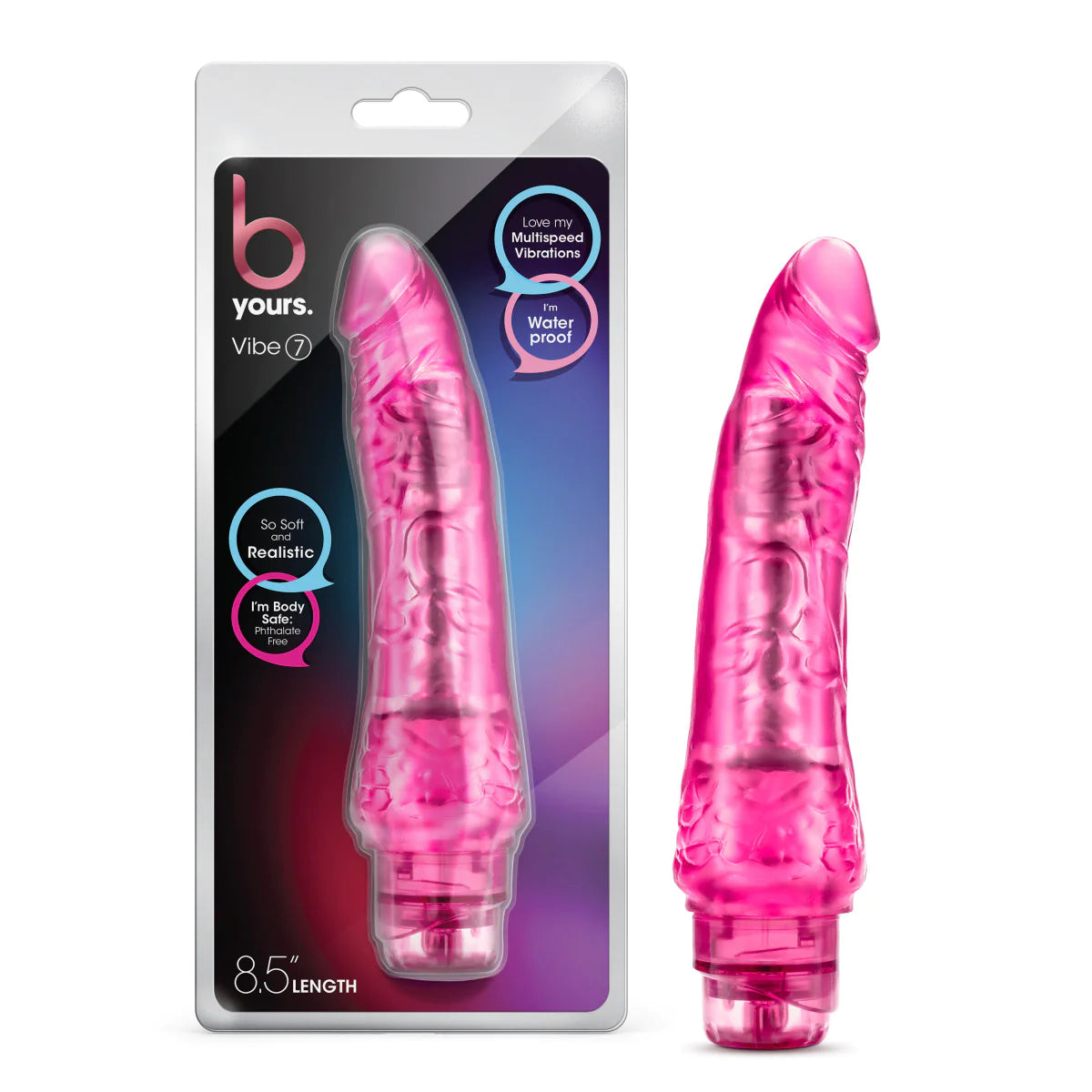 dildo vibration bundles-B Yours Vibe 7 Realistic Pink 8.5-Inch Long Vibrating Dildo