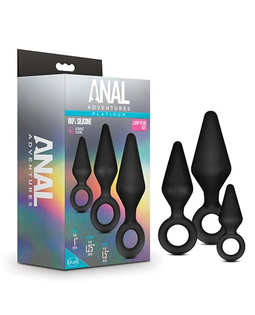 anal toys with firm tip-Blush Anal Adventures Platinum Silicone Loop Plug Kit - Black