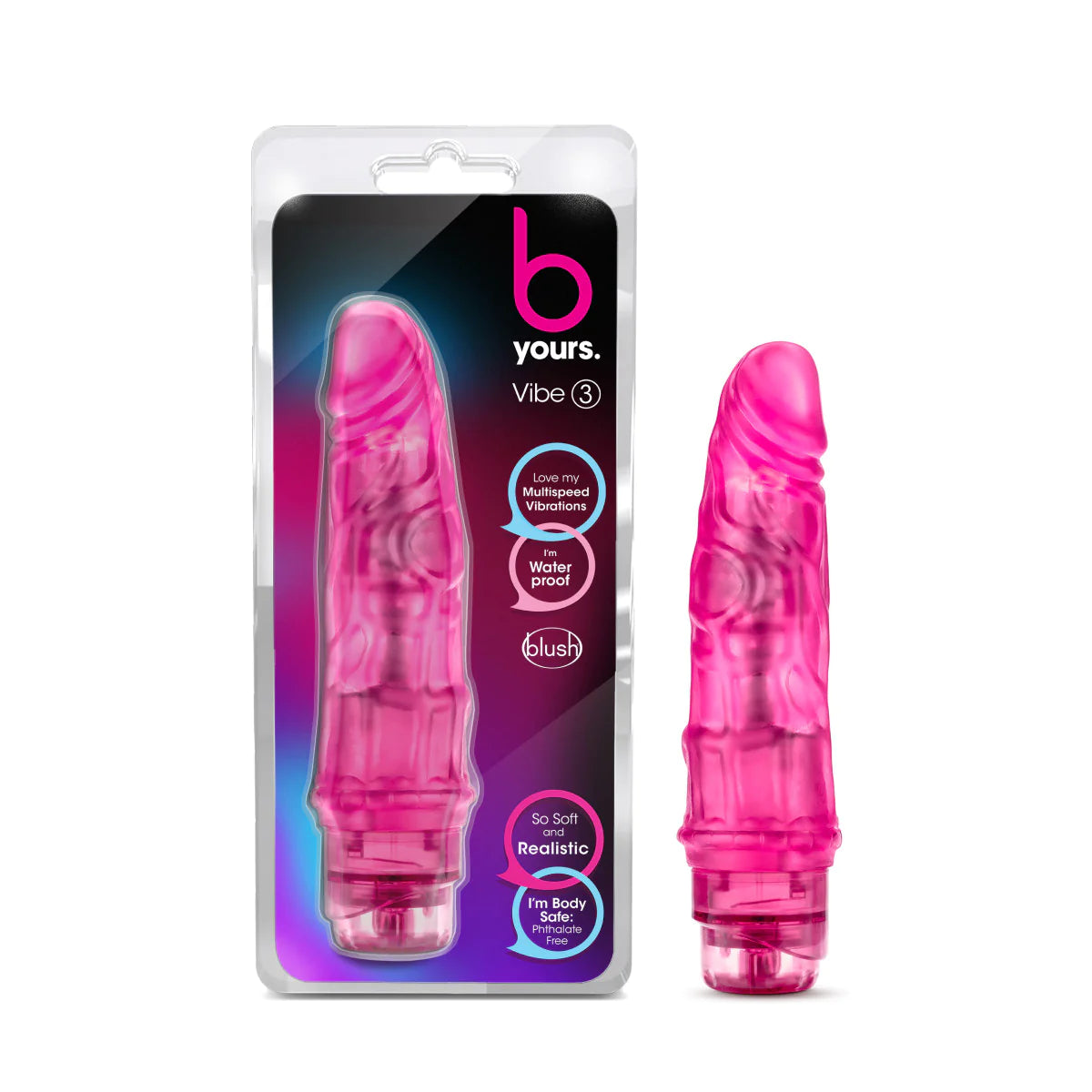 dildo beginner bundles-B Yours Vibe #3 Realistic Pink 7.25-Inch Long Vibrating Dildo