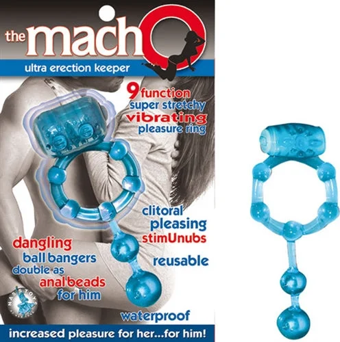 cock ring for performance-Blue Vibrating Cock Ring with Clitoral Nubs and Anal Beads