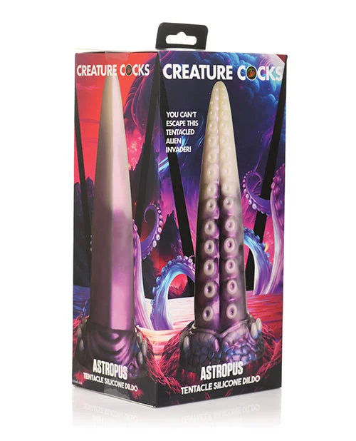 dildo performance reviews-Creature Cocks Astropus Tentacle Silicone Dildo - Purple/White