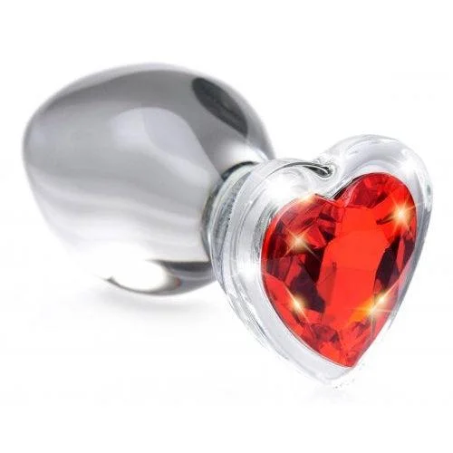 anal toys with quiet design-Red Heart Gem Glass Anal Plug - Medium