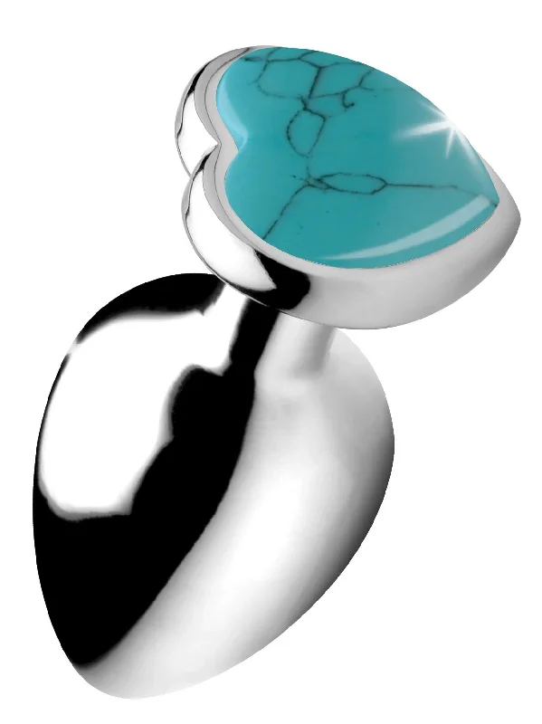 anal toys with quiet design-Authentic Turquoise Gemstone Heart Anal Plug