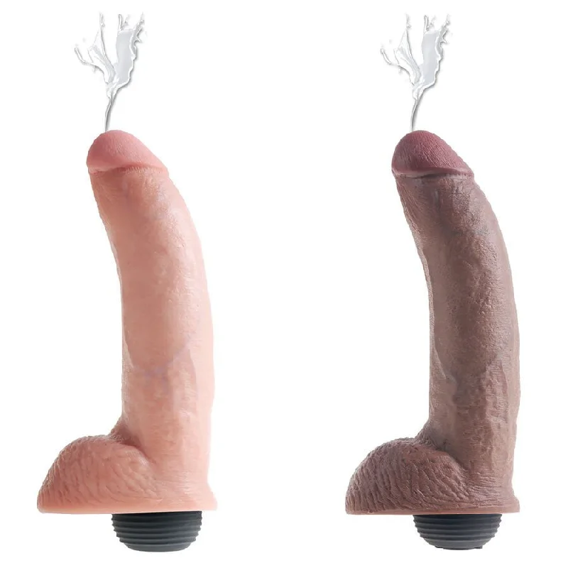 dildo charging deals-King Cock 9 Inch Squirting Realistic Dildo with Balls (Tan/White)