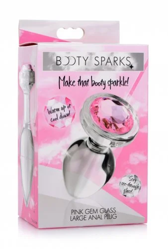 anal toys for gentle pleasure-Booty Sparks Pink Gem Glass Anal Plug Large - Crystal Clear Glass Butt Plug with Dazzling Pink Gem for Temperature Play